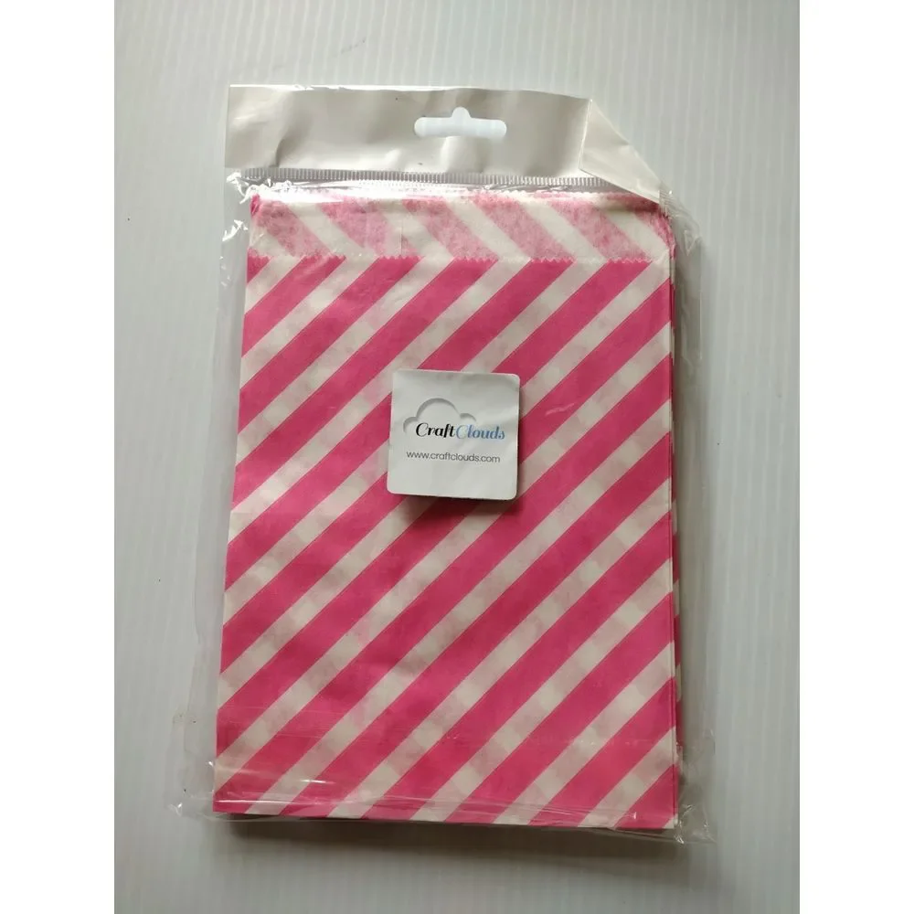 Craft Clouds 5X7 Paper Gift Bags Candy Pink  Stripes Merchandise‎ Bag 100 Pcs